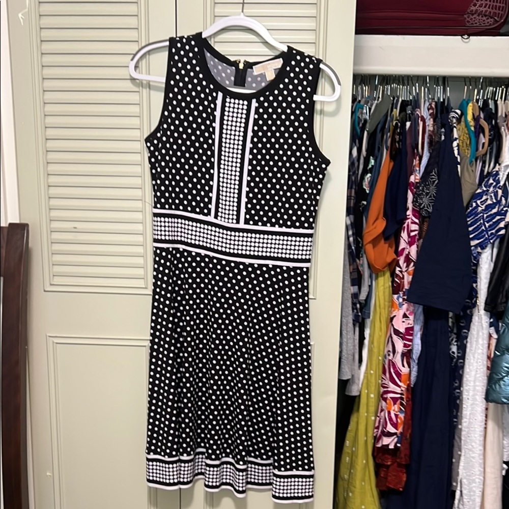 Michael Kors Black and White Polka Dot Midi Dress